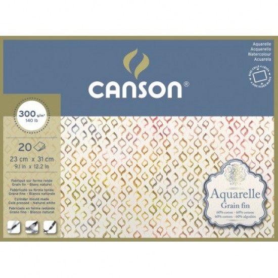Canson Aquarelle 60% Cotton paper 300 GSM Cold Pressed blocks glued 4 sises 20 sheets Canson Aquarelle 60% Cotton paper 300 GSM Cold Pressed blocks glued 4 sises 20 sheets